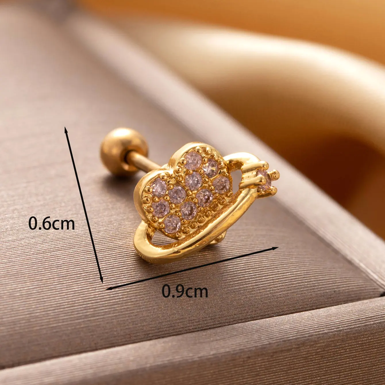 1 Piece Simple Series Classic Heart Copper  Gold Color Zircon Women's Stud Earrings 